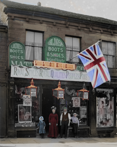 57 High Street West decorated to celebrate the coronation of Edward VII in Aug 1902